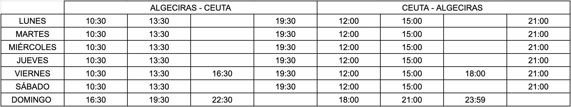 FRS introduce cambios en los horarios de su ruta Algeciras – Ceuta