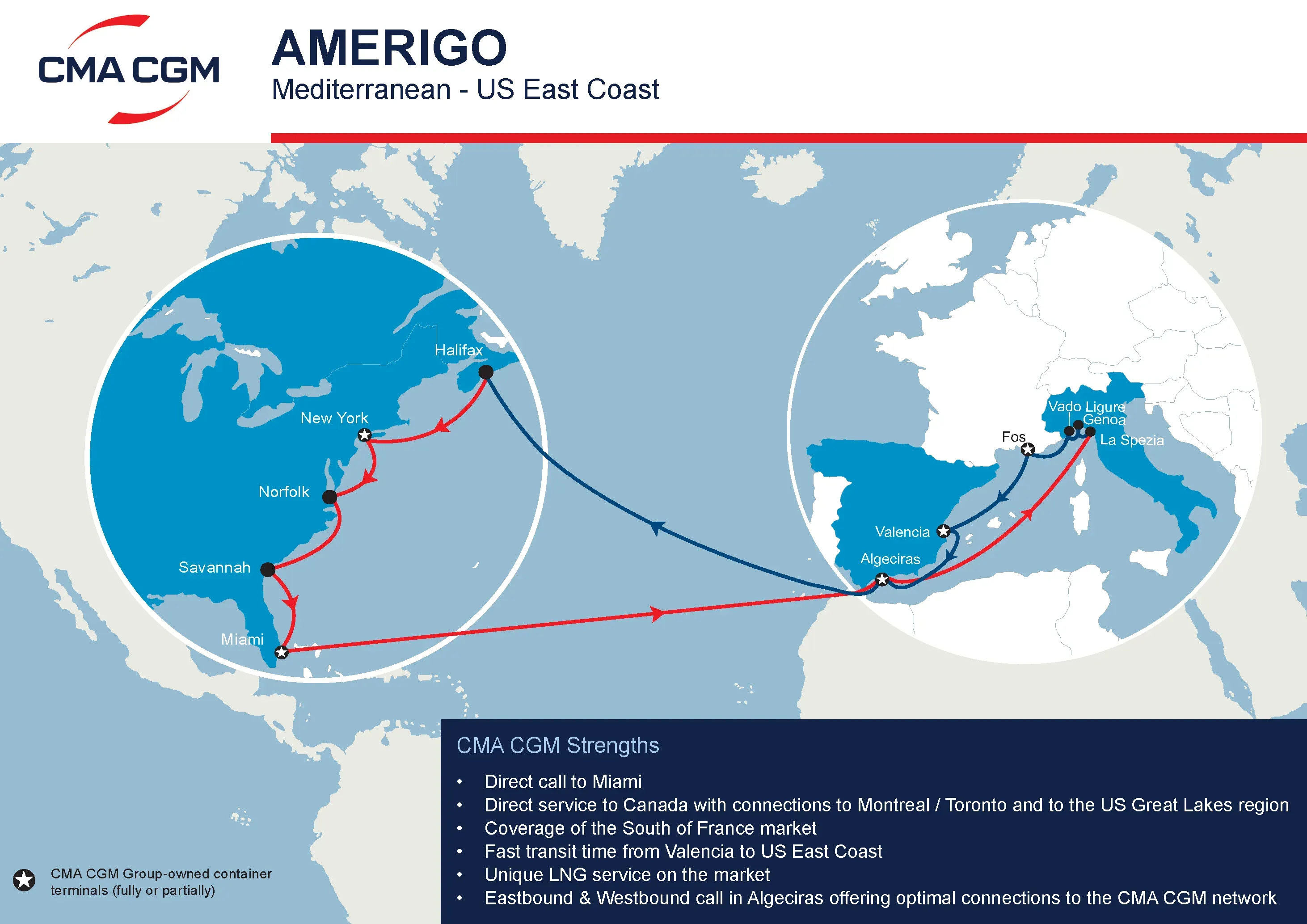CMA CGM añade el puerto de Fos al servicio «Amerigo» y mantiene la doble escala en Algeciras en la ruta transatlántica