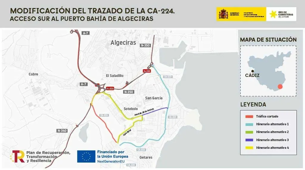 La reordenación del acceso sur al Puerto de Algeciras provoca el cierre temporal de la carretera de los Yanquis